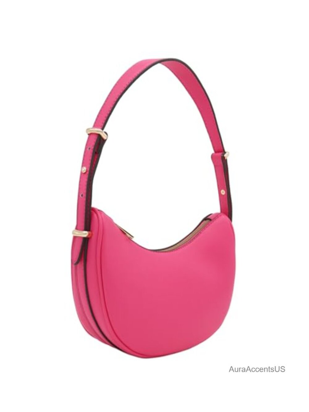 Faux Leather Crescent Shoulder Bag with Gold Tone Hardware